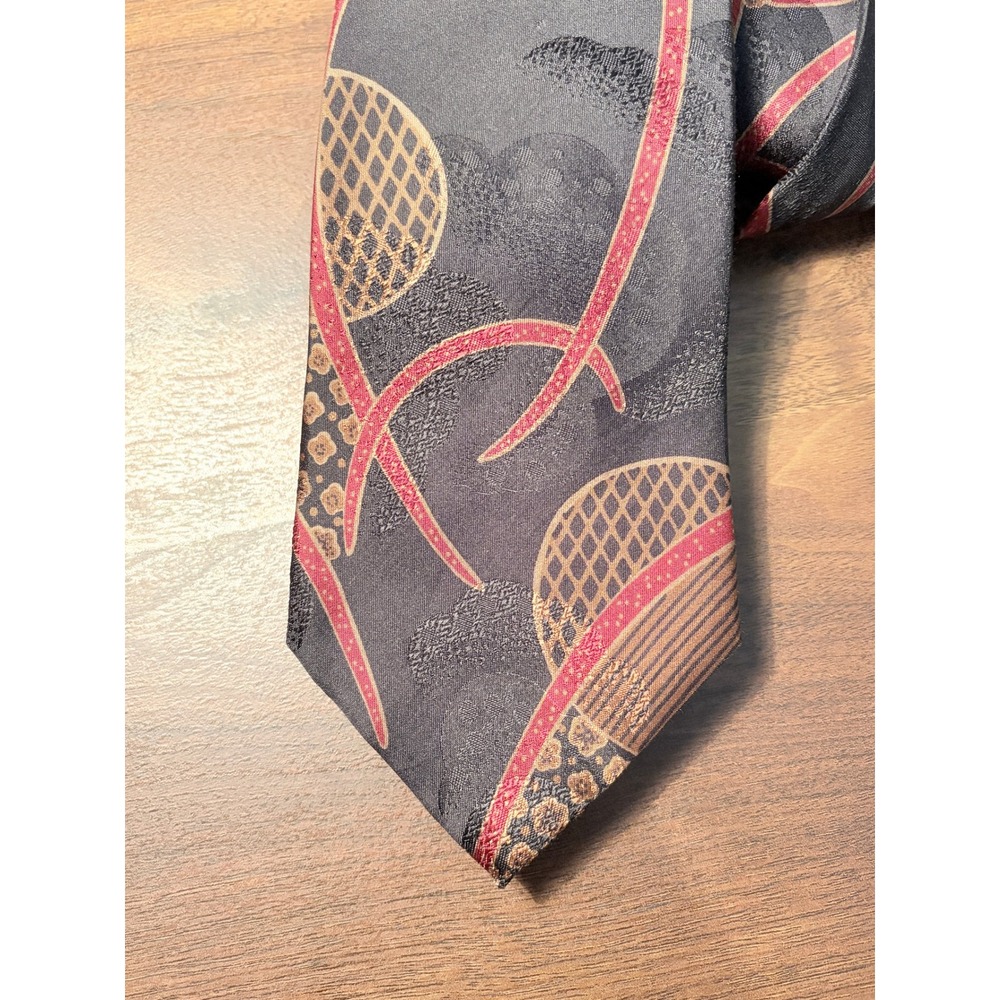 Erreuno Grey Burgundy Abstract Silk Tie Men OS Excellent
